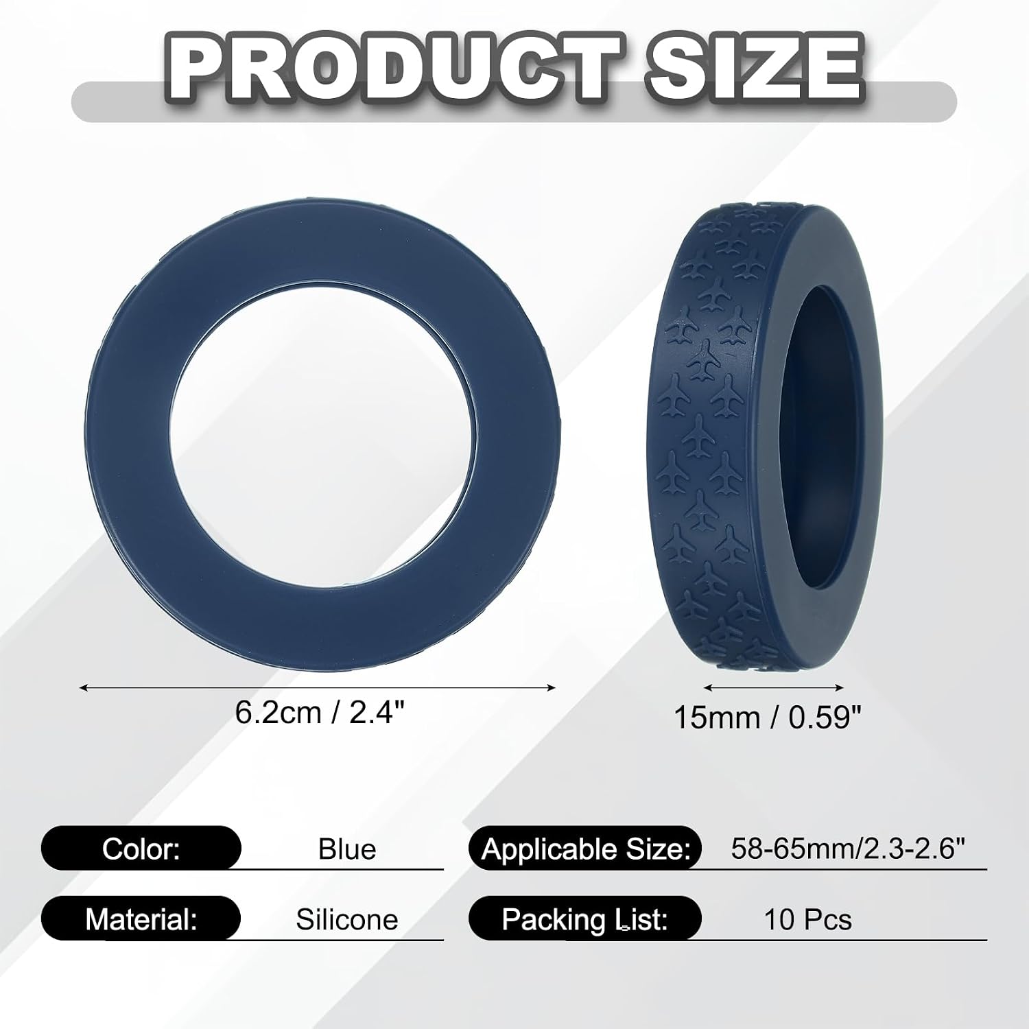 Luggage Wheel Protection Cover, Wear Resistant Anti Noise Silicone Suitcase Protective Covers, 10Pcs &Blue -Fitting for 2.3-2.6" Spinner Wheel Suitcases Travel image 2