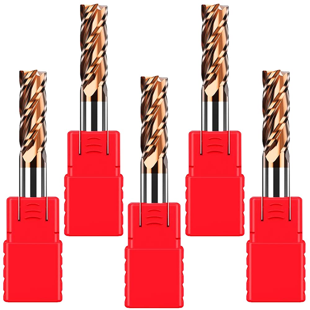 ASNOMY Lot de 5 fraises à queue VHM de 6 mm en métal dur, revêtement AlTiN 55 HRC, 4 coupes, perçage, fraisage, simple, immersion, CNC, carbure de tungstène