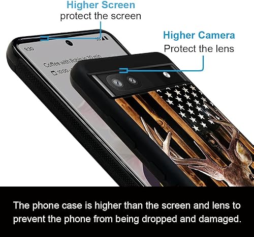 Miniatura 4 de DJSOK Funda compatible con Google Pixel 6A, cola blanca, ciervo, bandera estadounidense para hombres, niños y niñas, doble capa a prueba de golpes,