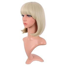 MapofBeauty 12 Inch /30 cm Fashion Lady Short Straight Synthetic Flat Bangs Bob Wig (Blonde)