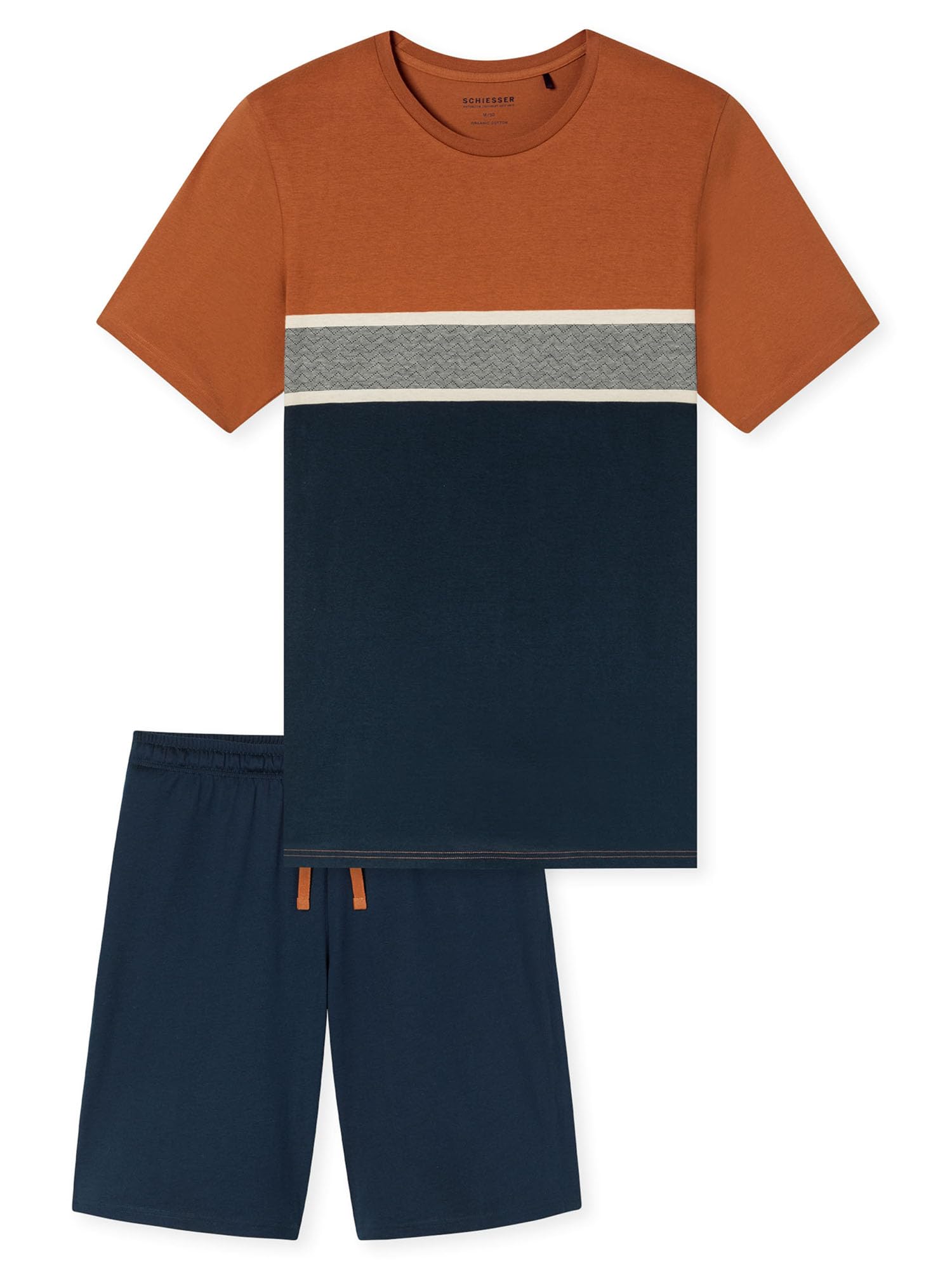 Schiesser Pigiama da uomo, casual, da uomo, corto, jacquard, a righe, casual, in cotone