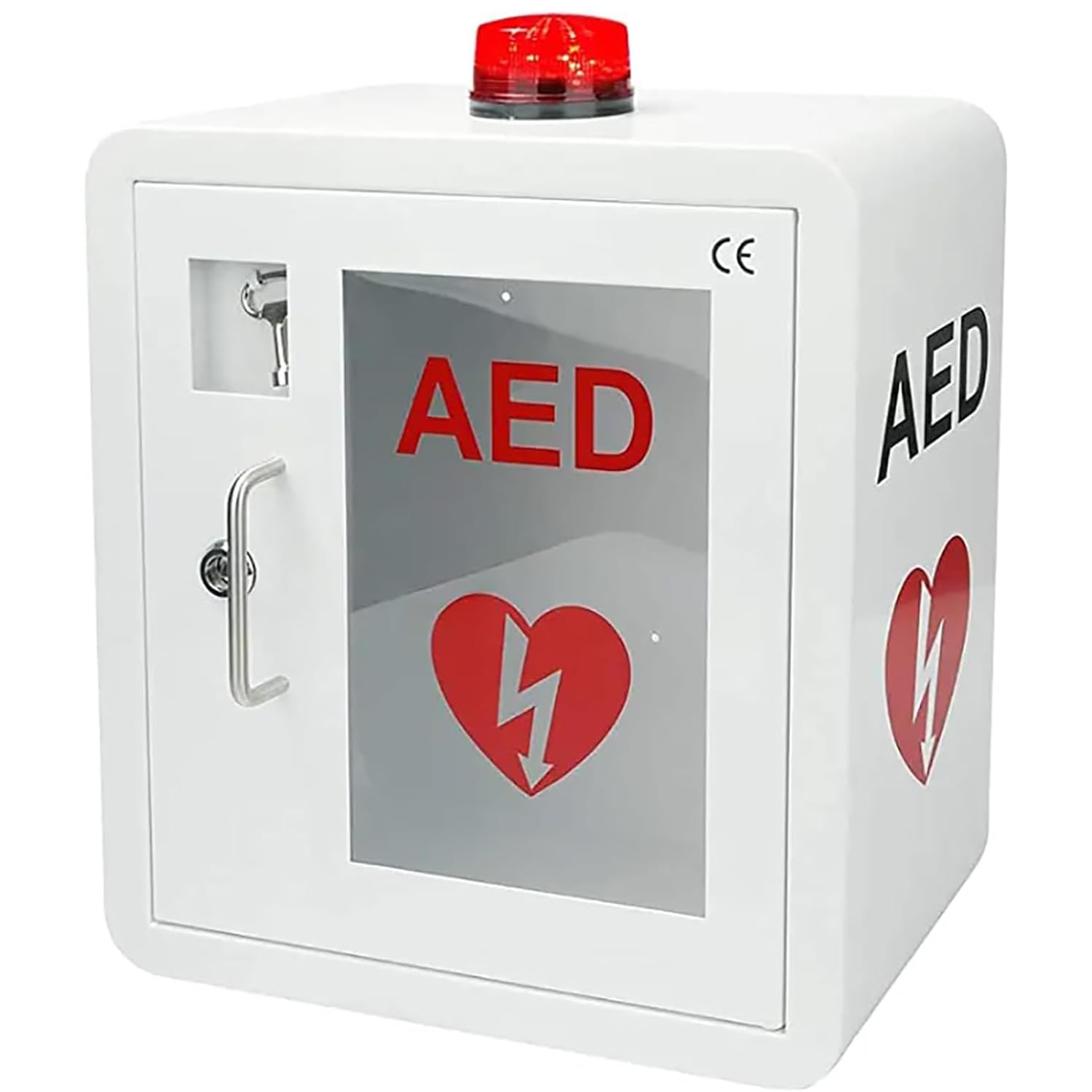 AED-Defibrillator-Aufbewahrungsschrank, wandmontierter Herz-Defibrillations-Alarmkasten aus Stahl mit Schlüssel/Alarm, passend für die meisten AED-Modelle, für Zuhause, Büro, Krankenpflege, Bus