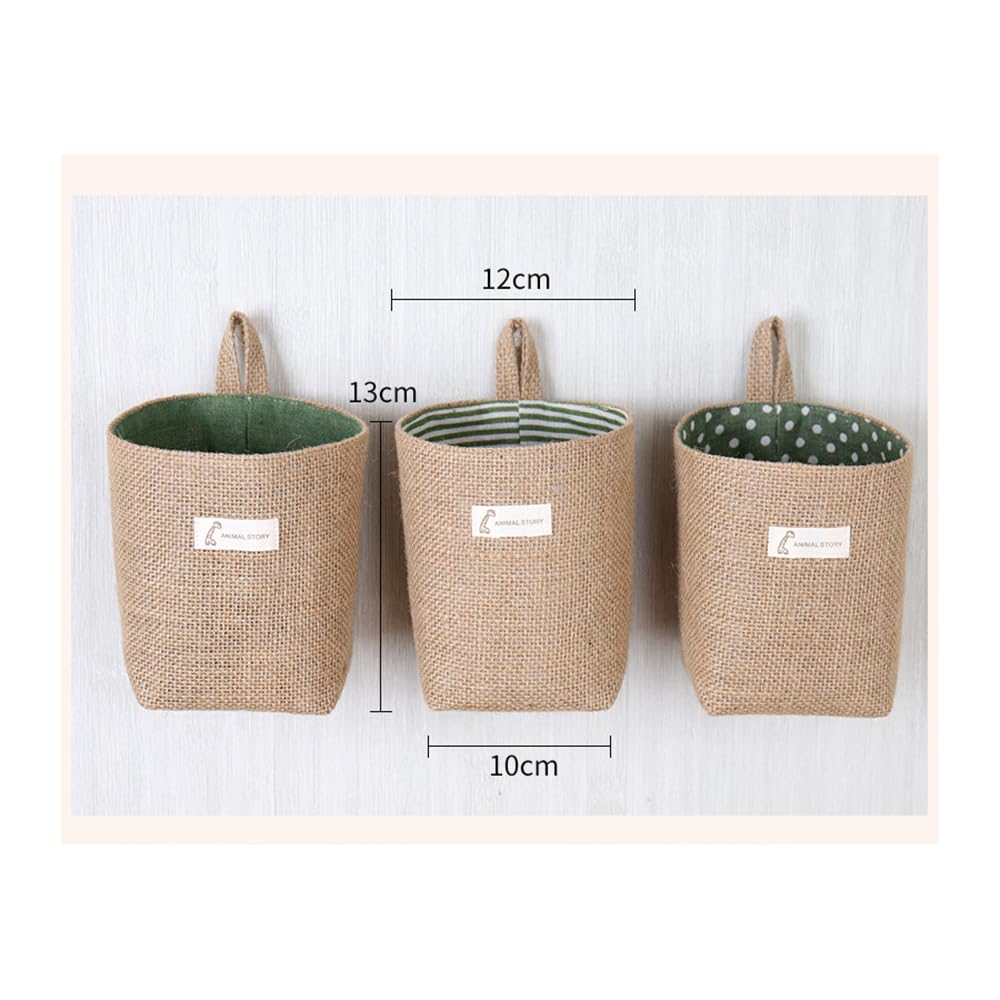 Fcslvy Cotone lino cestino bag, 3pcs Borsa portaoggetti in iuta, borse portaoggetti da appendere, pieghevoli, per trucchi, chiavi e piccoli oggetti