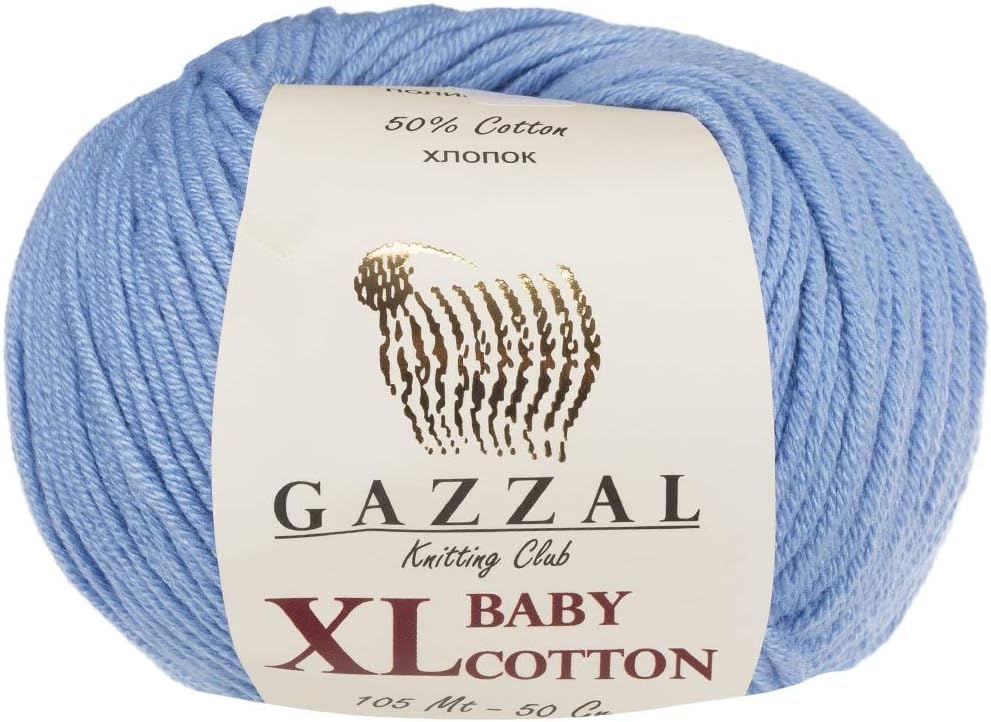 Gazzal Baby Cotton Each 1.76 Oz (50g) / 150 Yrds (165m) Soft, Fine Baby Yarn, 60% Cotton 3 Pack Blue GazzalBabyCottonXL