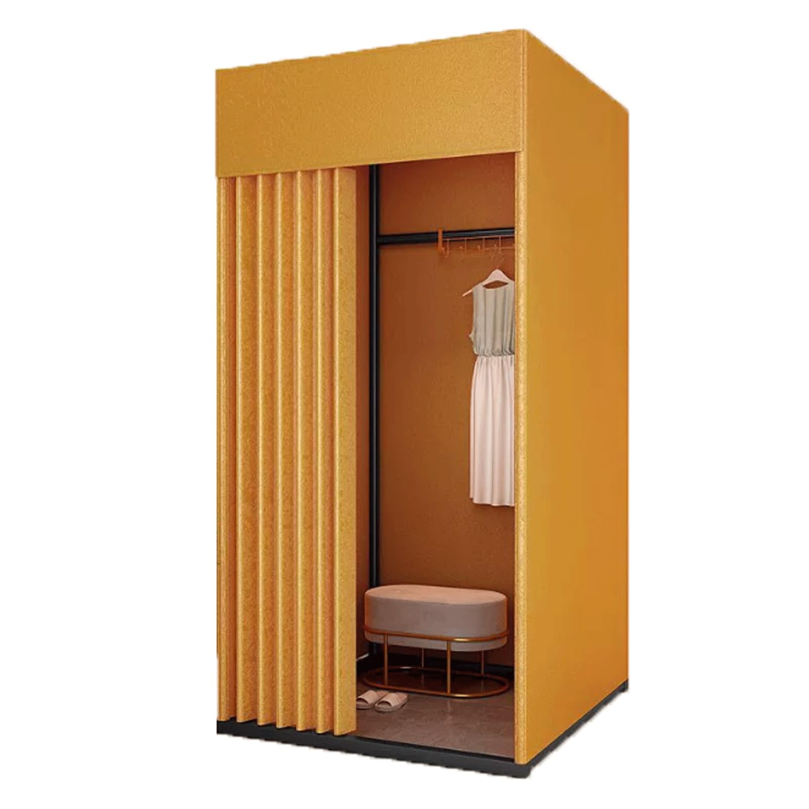 Cabine d'essayage pliable et vestiaire mobile orange avec rideau occultant épais