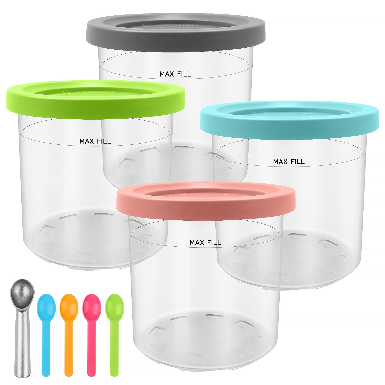 4 Pcs Ice Cream Tubs for creami Ninja NC300UK, NC301, CN301CO Series - BPA-Free & Dishwasher Safe Creami Pint Containers with Spoons