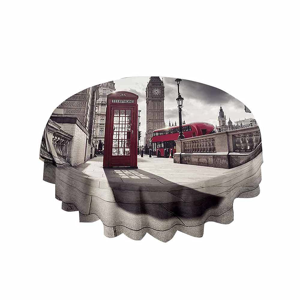 Chickwin-Shop London Chickwin Round Fitted Tablecloth Waterproof Dust-Proof 3D City Printed Wipe Clean Polyester Table Cover, Table Protector For Kitchen Dinning Tabletop Decoration (,120Cm)
