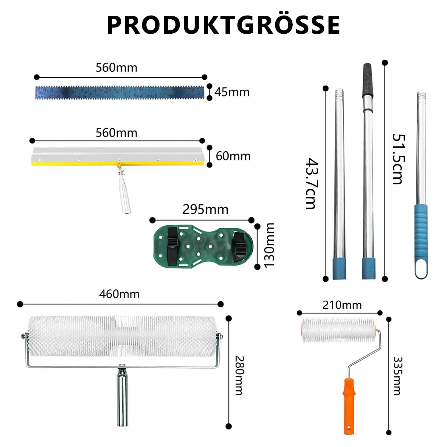 Set di rulli di sfiato per pavimento, rullo di sfiato professionale per pavimento, set di sfiato con rullo di sfiato, scarpe per unghie, spatola in acciaio inox, guanti e asta telescopica