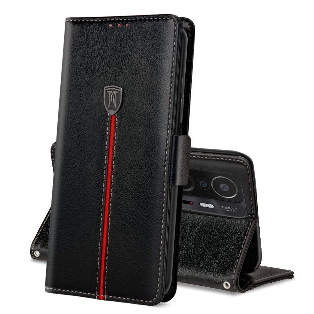 EYZUTAK Leder-Hülle Für Xiaomi 11T/11T Pro – Flip Case Mit 3 Kartenfächern, Standfunktion & ID-Fenster – Stoßfest & Stylisch In Blau