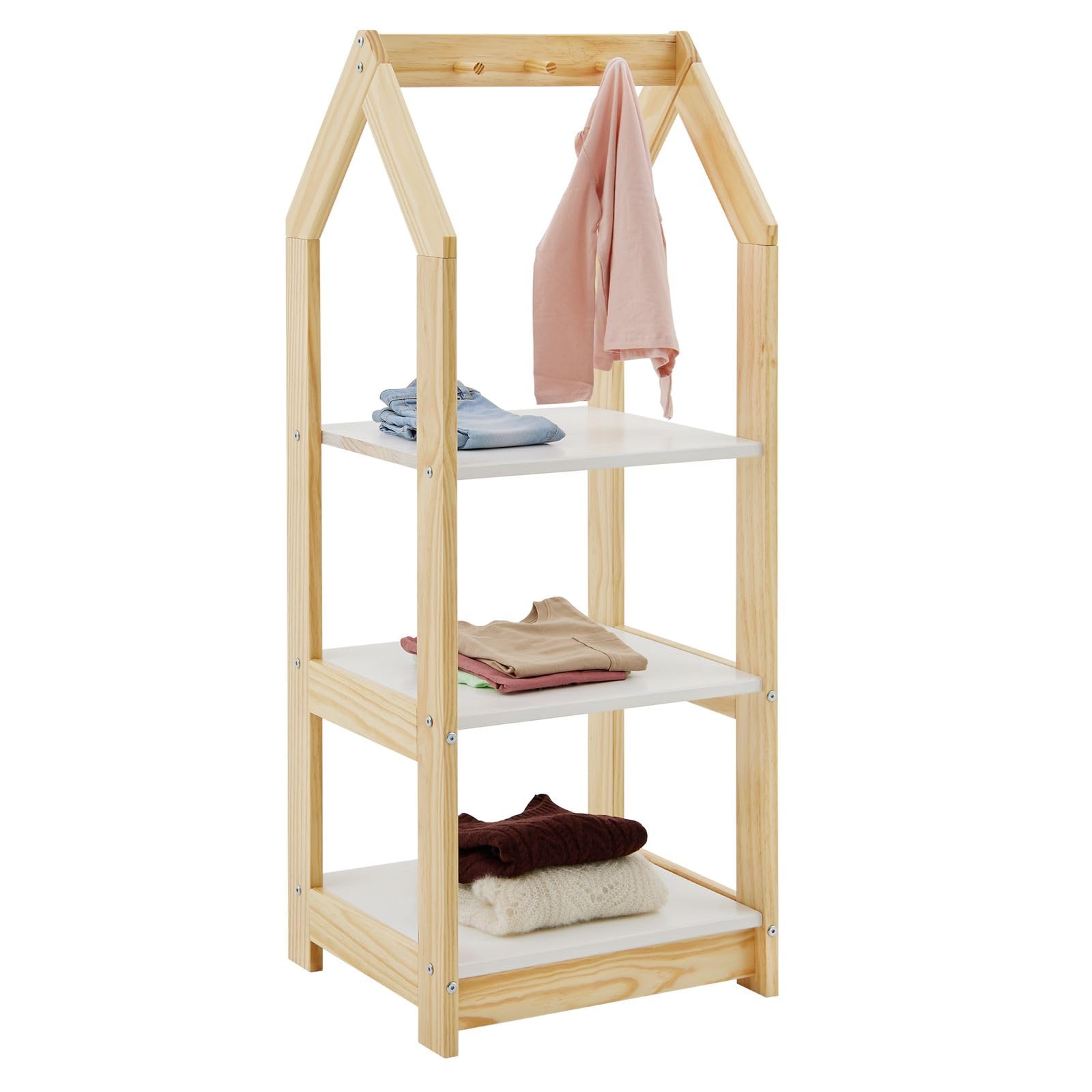 IDIMEX Étagère à vêtement Enfant Sally en Pin Massif, Dressing Enfant avec Tringle à Vêtements, Tablette Inférieure Blanche, Penderie Enfant Montessori