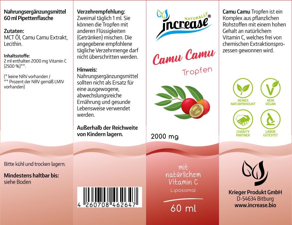 Tomar 3, número 2 acción liposomal camu camu gotas de alta dosis - (180.000mg en 3 botellas) 2000mg de vitamina C por dosis diaria - Aceite MCT - Alta biodisponibilidad