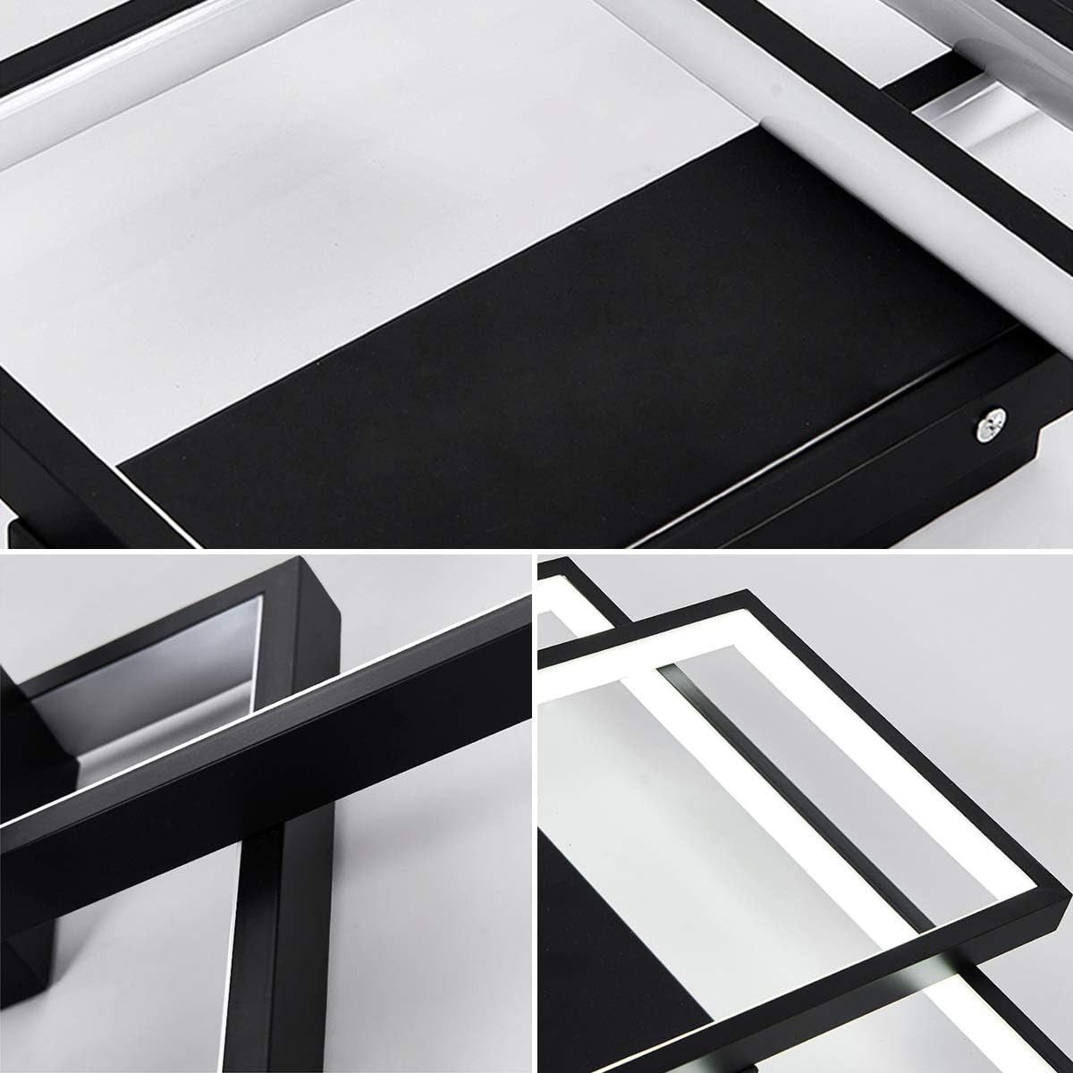 Jaycomey Dimmable Ceiling Light,3 Squares Modern LED Ceiling Lamps with Remote Control,50W Acrylic Flush Mount Ceiling Light Fixture for Living Dining Room Bedroom Kitchen(Black)