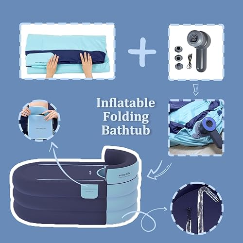 Miniatura 4 de Bañera inflable plegable portátil con bomba de aire eléctrica, bañera ecológica para cabina de ducha, diseño de cubierta de baño de una pieza con