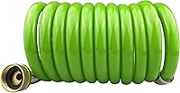 Vista 33 de Manguera de jardín, manguera de agua rizada de poliuretano verde de 50 pies con conectores de latón, bobina de manguera de riego, retráctil