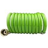 Garden Hose,10 Feet Green PU Curly Water Hose with Brass Connectors,Watering Hose Coil,Retractable,Corrosion Resistant Garden Coil Hose