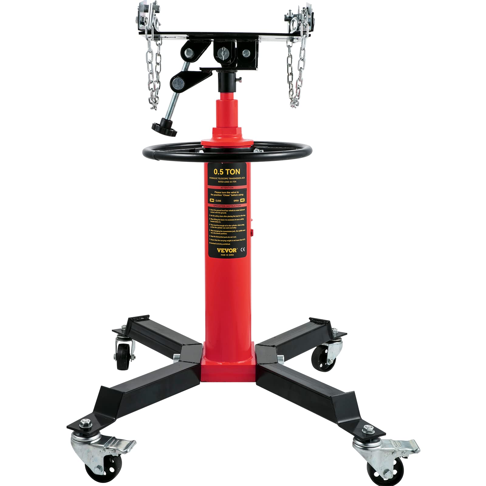 VEVOR Transmission Jack,1/2Ton/1100lbs Capacity Hydraulic Telescopic Transmission Jack, 2-Stage Floor Jack Stand with Foot Pedal, 360° Swivel Wheel, Garage/Shop Lift Hoist, Red