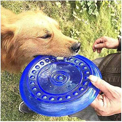 SUHEEUS Blue Dog Flying Discs for Mediem Large Dogs Outdoor Training Throw and Catch Lawn Games Toys with Dotted Soft Rubber Material Durable and Indestructible Cover