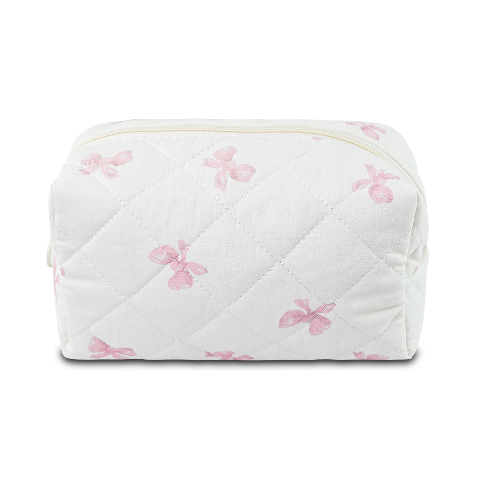Quilted Makeup Bag Floral Cotton Make up Bag Puffy Coquette Makeup pouch Aesthetic Cute Travel Toiletry Bag for Women Girls