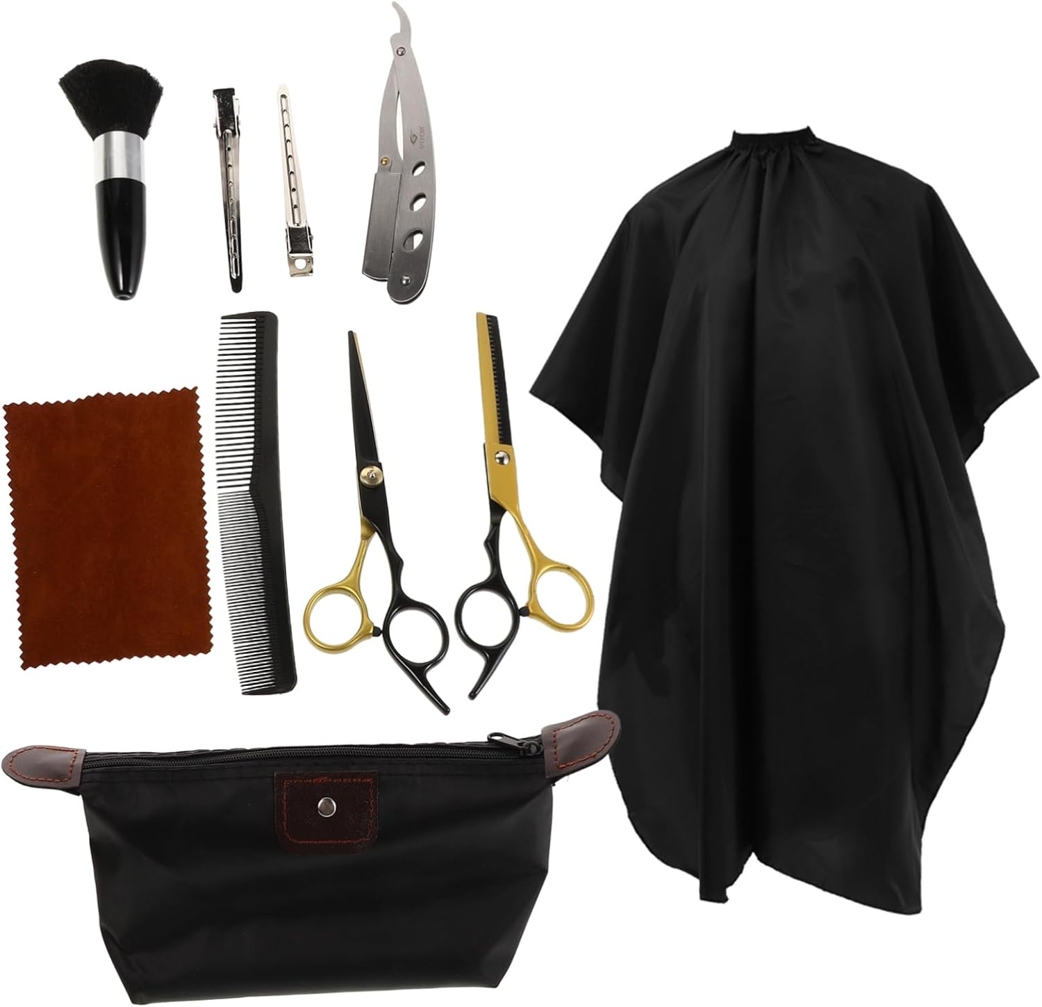 BESTYASH 10pieces Hairdressing Kit Stainless Steel Thinning Shears Barber Scissors Set Hair Cutting Shears Alligator Clips Beard Tools