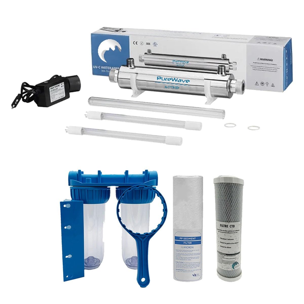 Pack stérilisateur UV 25w + 1 Lampe de Rechange + Double Porte Filtre + filtres