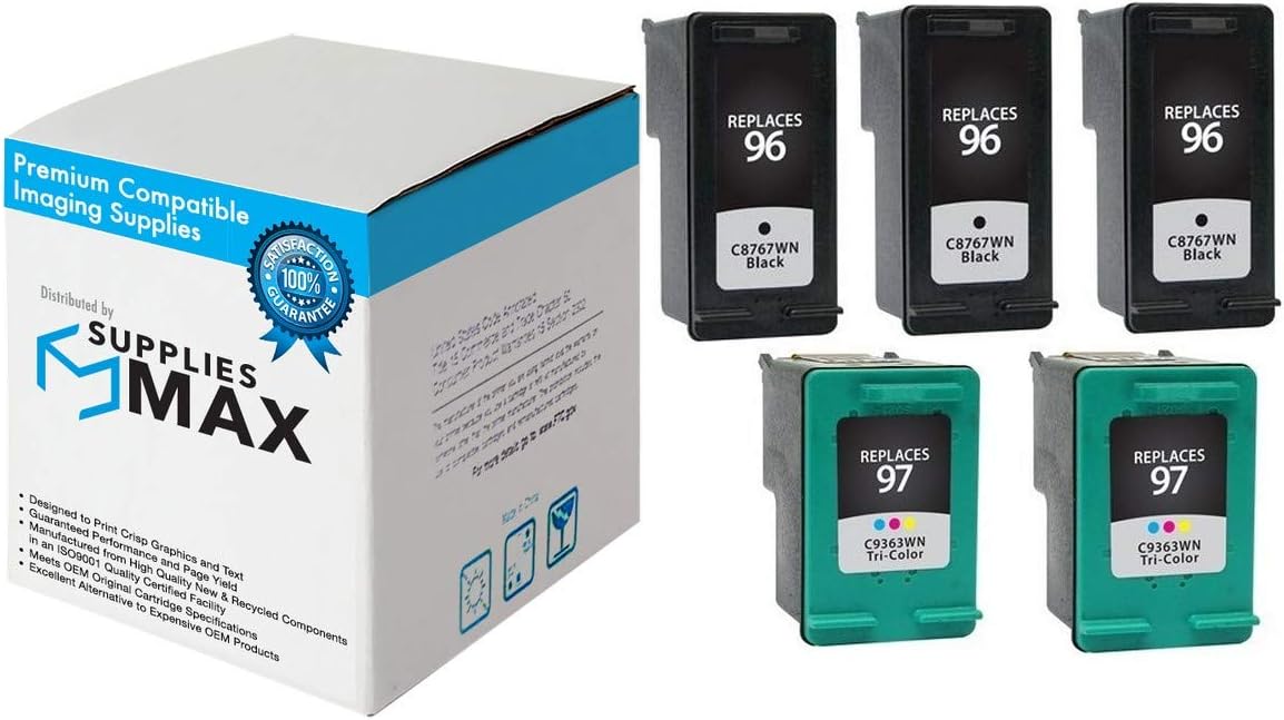 Remanufactured Replacement for HP Deskjet 6830/6840/6940/9800/Officejet 7210/7410/Photosmart 2610/8050/8150 Inkjet Combo Pack (3-Black/2-Color) (NO. 96/NO. 97) (C8767WN_3PK/C9363WN_2PKMP)