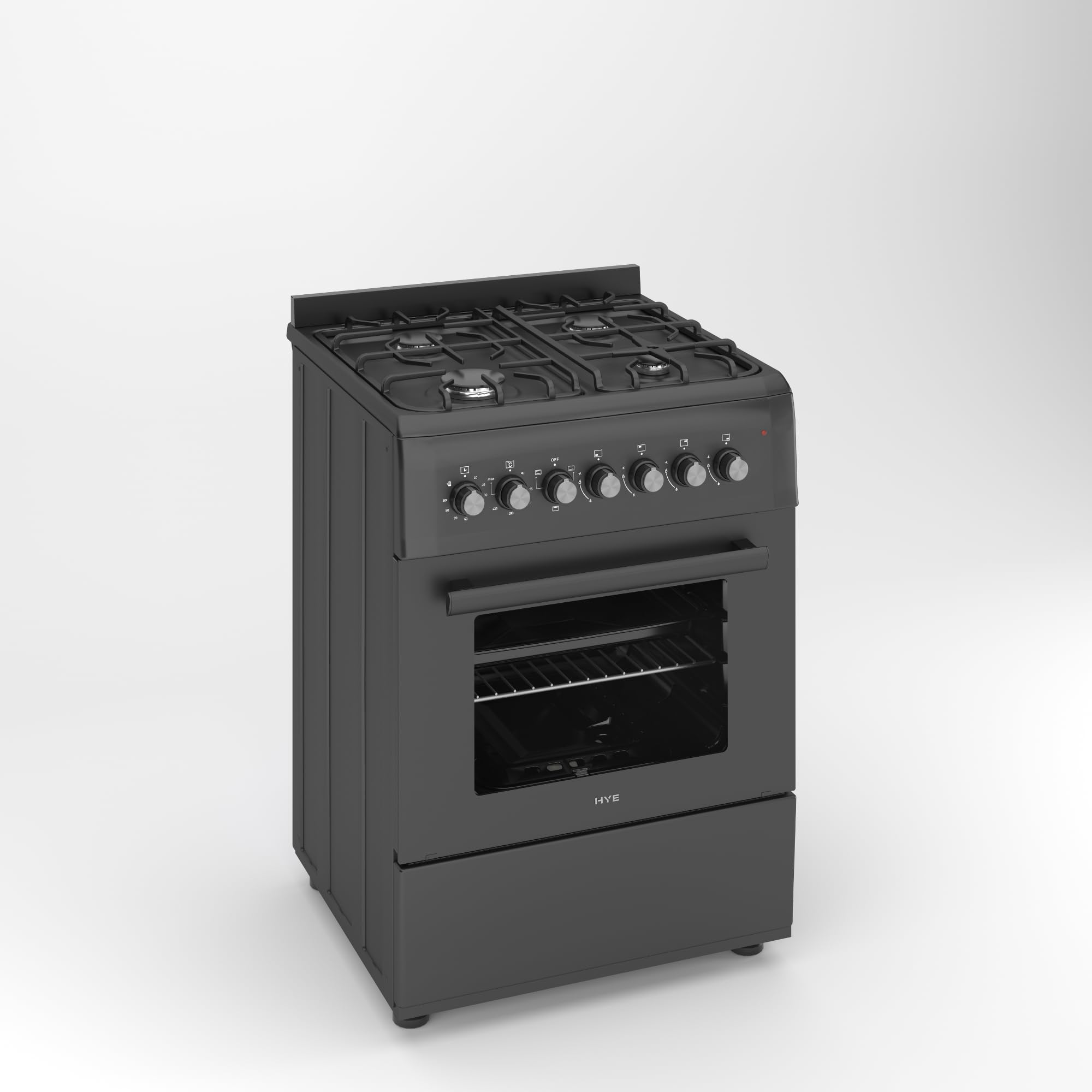 HYE Cooker - Gas Cooker With 4 Gas Burners, 62L Electric Oven, 60cm Width, Modern Freestanding Design, Black, Ideal For Family Homes - C01FS60G17 — view 5