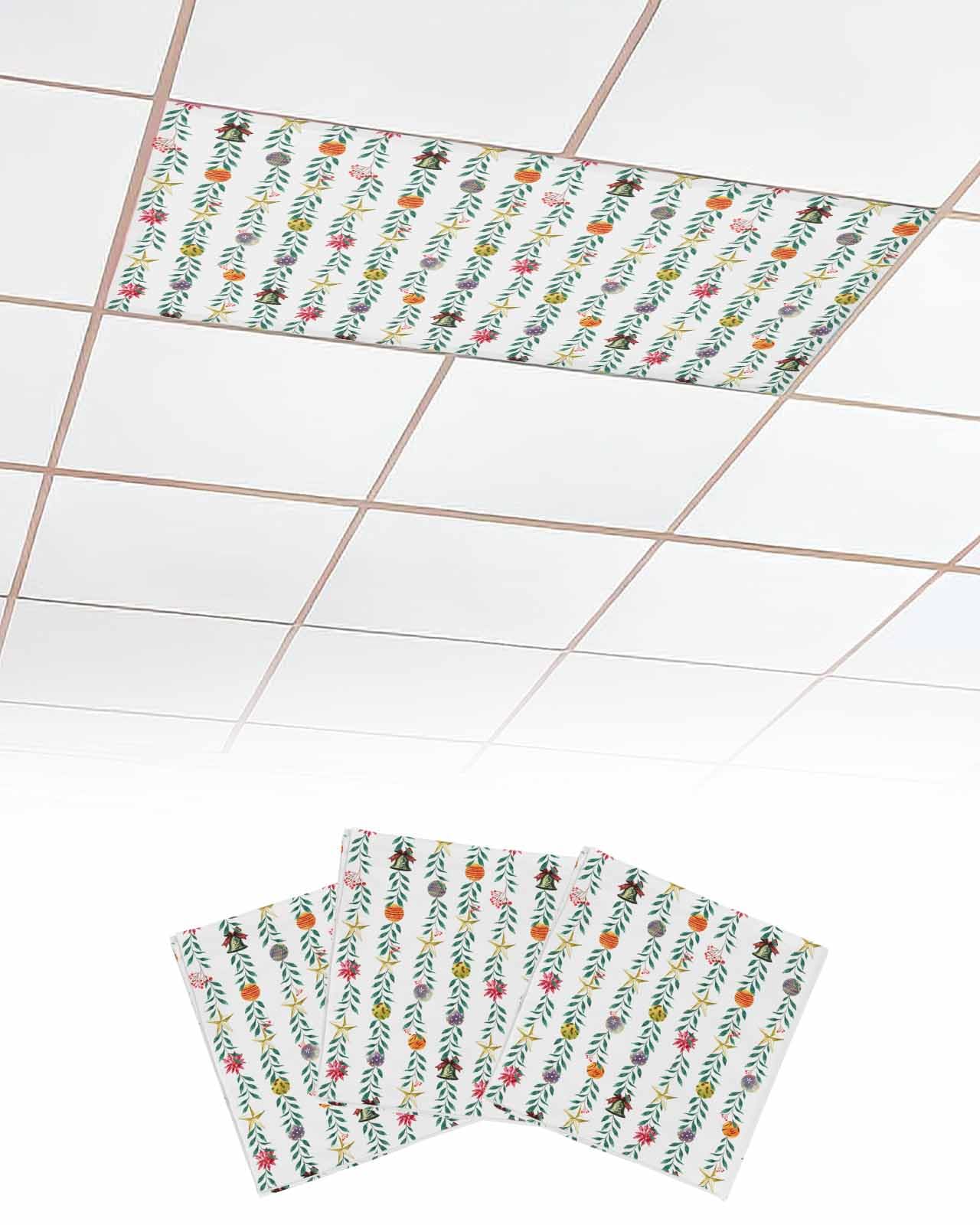 EwdeWwo Christmas 3 Pcs Fluorescent Light Covers for Ceiling Lights, Winter Leaves Star Flower Colorful Berry Magnetic Light Filters for Eliminate Harsh Glare Classroom Office Decoration, 4 x 2 Ft