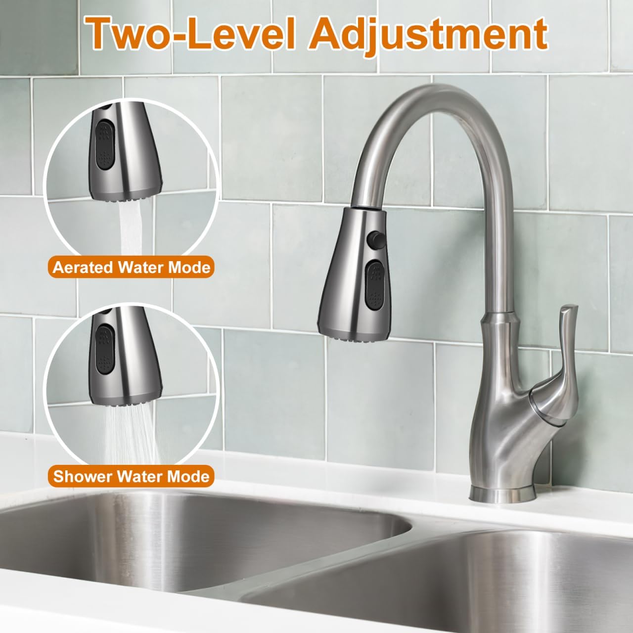 DOITOOL Pull Down Kitchen Faucet Sprayer Head Replacement,Pull Out Sink Sprayer Head,3-Function Faucet Nozzle Spout Replacement Part,Kitchen Sink Hose Spray Tap Accessories