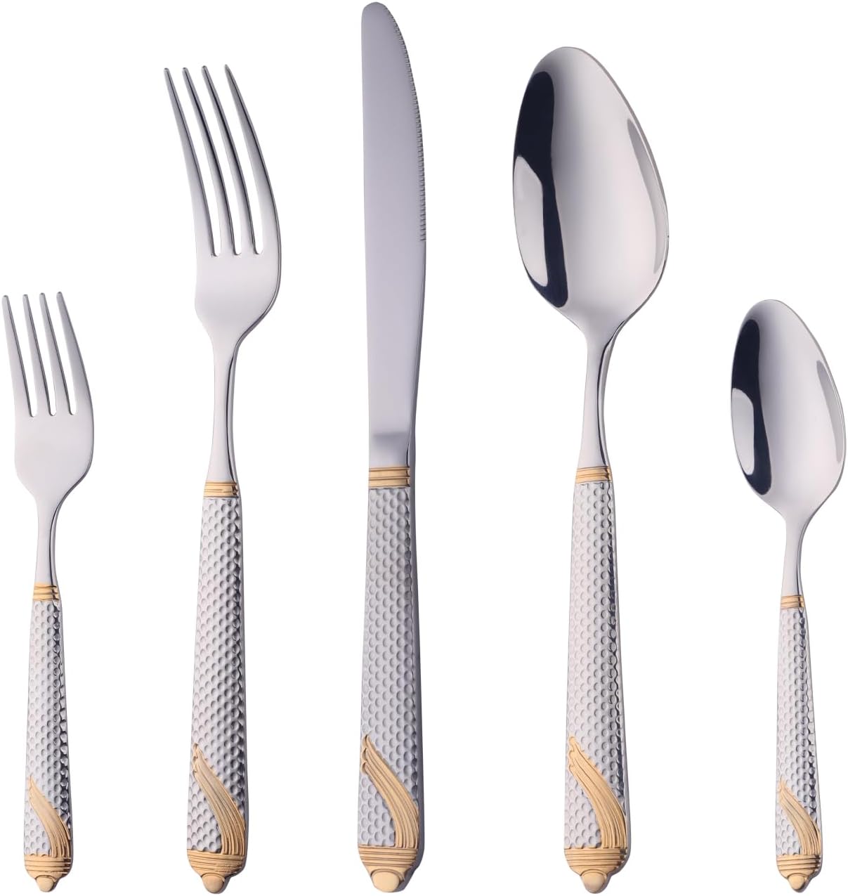 Buyer Star Stainless Steel Gold Accent Silverware Set, 20 Piece Utensil Cutlery Set for 4 People, Mirror Polished and Dishwasher Safe Flatware, Suitable for Home and Restaurant