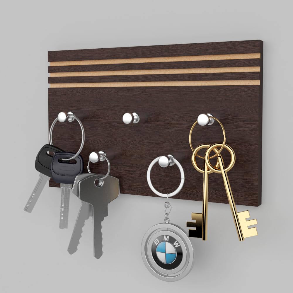 ESTANTERIA Flanc Wall Mounted Home Decor Key Chain Holder Organizer Key Hooks with Wall Shelf Display Rack Engineered Wood-Model-Drew, 5 Hooks for Home and Office (Wenge Finish) (Walnut) (B0D7MK1WFY) Amazon Price History, Amazon Price Tracker
