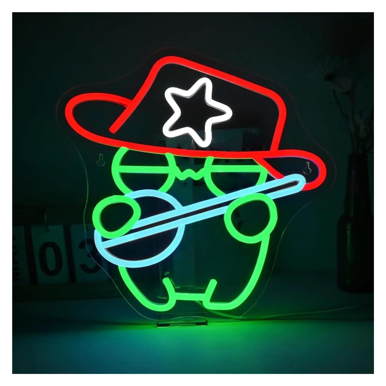 RONGCH Hanging Art Neon Signs Cowboy Frog Neon Sign USB Dimmable LED Light for Music Studio Pub Store Man Cave Bar Game Room Wall Decor 32cmx33cm