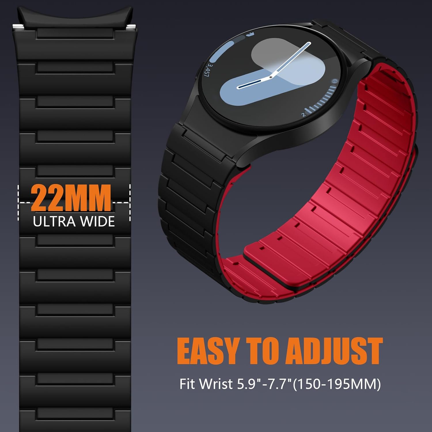 SNBLK Magnetic Band Compatible with Samsung Galaxy Watch 7 Band 6 5 4 Active 2 FE 40mm 44mm/5 Pro 45mm/6 4 Classic/Watch 3, No Gap 20mm Magnet Silicone Sport Strap for Samsung Watch Bands Men Women - Image 4