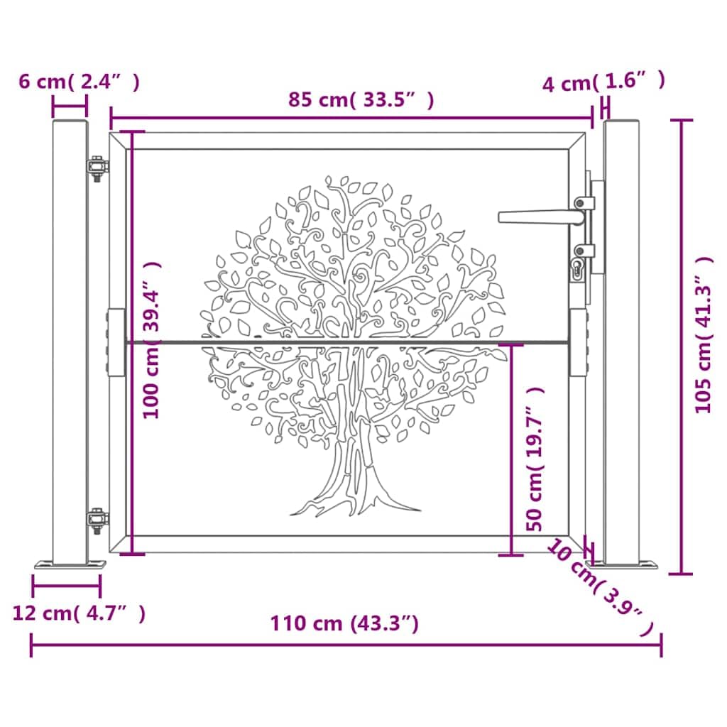 Portal de jardín de acero antracita 100x100 cm con diseño de árbol