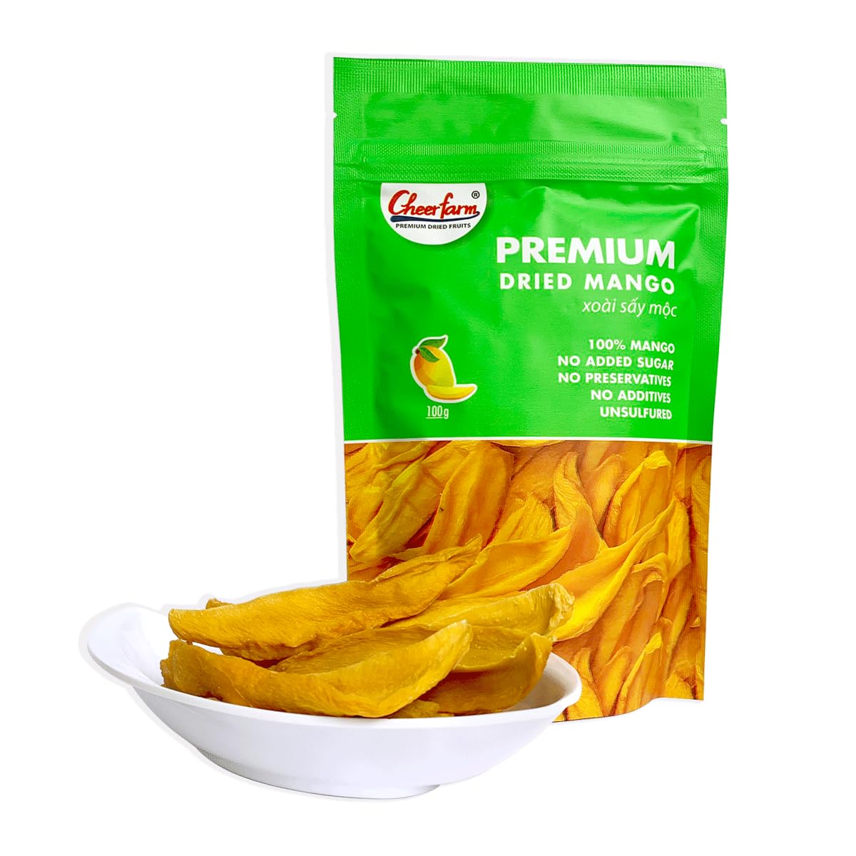 CHEERFARM Vietnamese Dried Mango No Sugar Added, Premium Dry Mango Slices, Dehydrated Mango Gluten Free, Dried Mango Unsweetened, Dry Mango Slices, Dried Fruit Snacks (Pack 1)