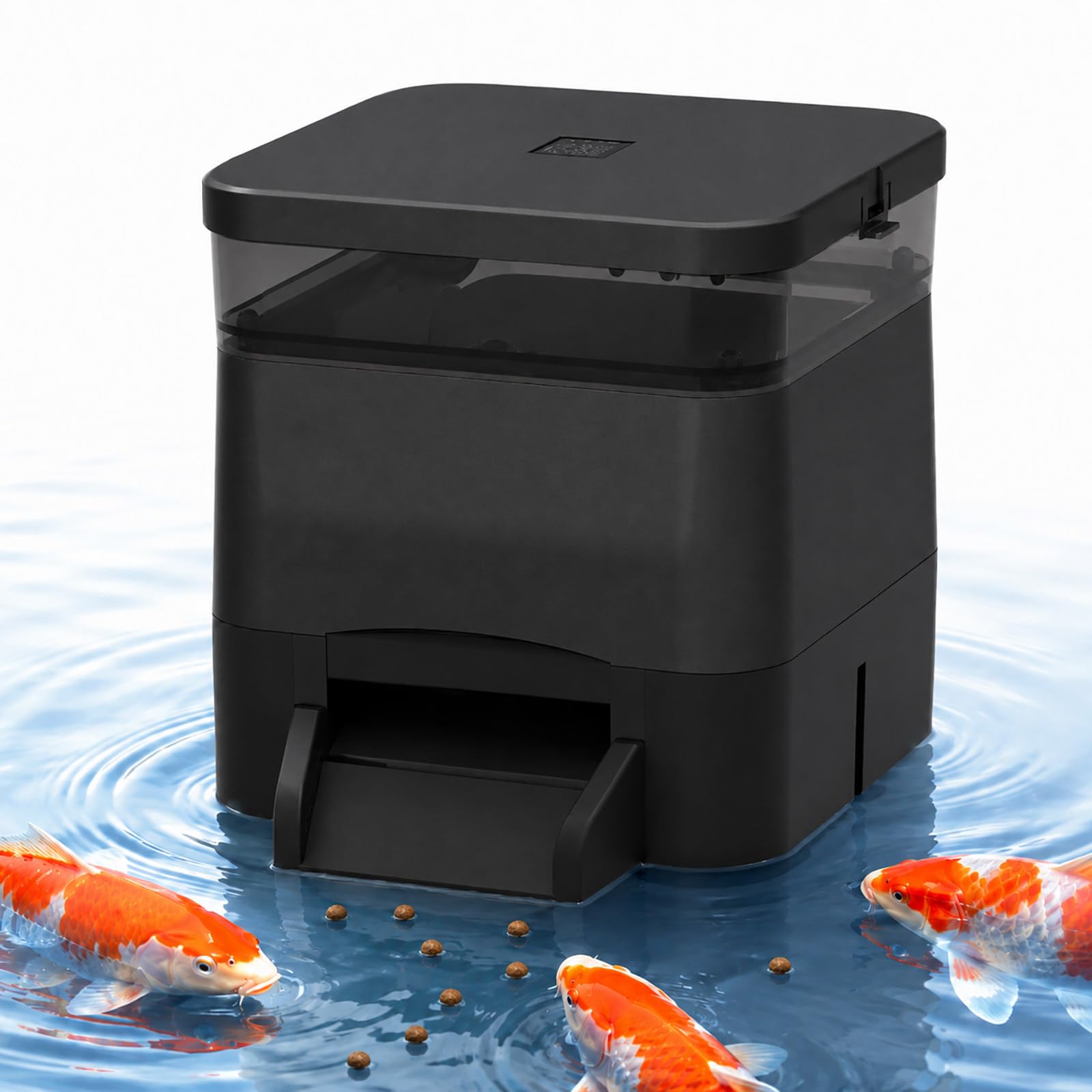 Mangiatoia Automatica da Esterno 4 L - Distributore di Mangime per Pesci con Timer Giornaliero Black