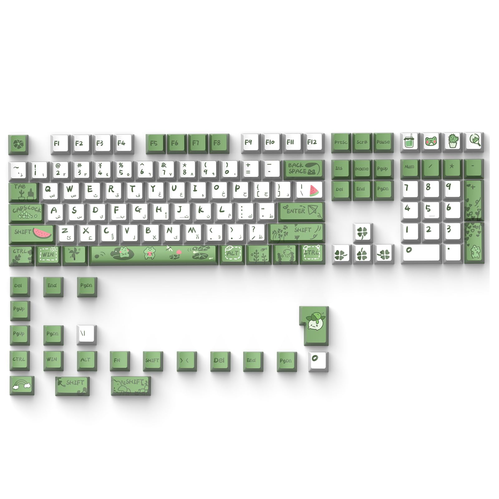 WUURAA Keycaps 129 Keycaps OEM Profile Cartoon Frog Theme Keycap Set Pour 61/87/104/108 Disposition Clavier Mécanique Ordinateur Périphériques