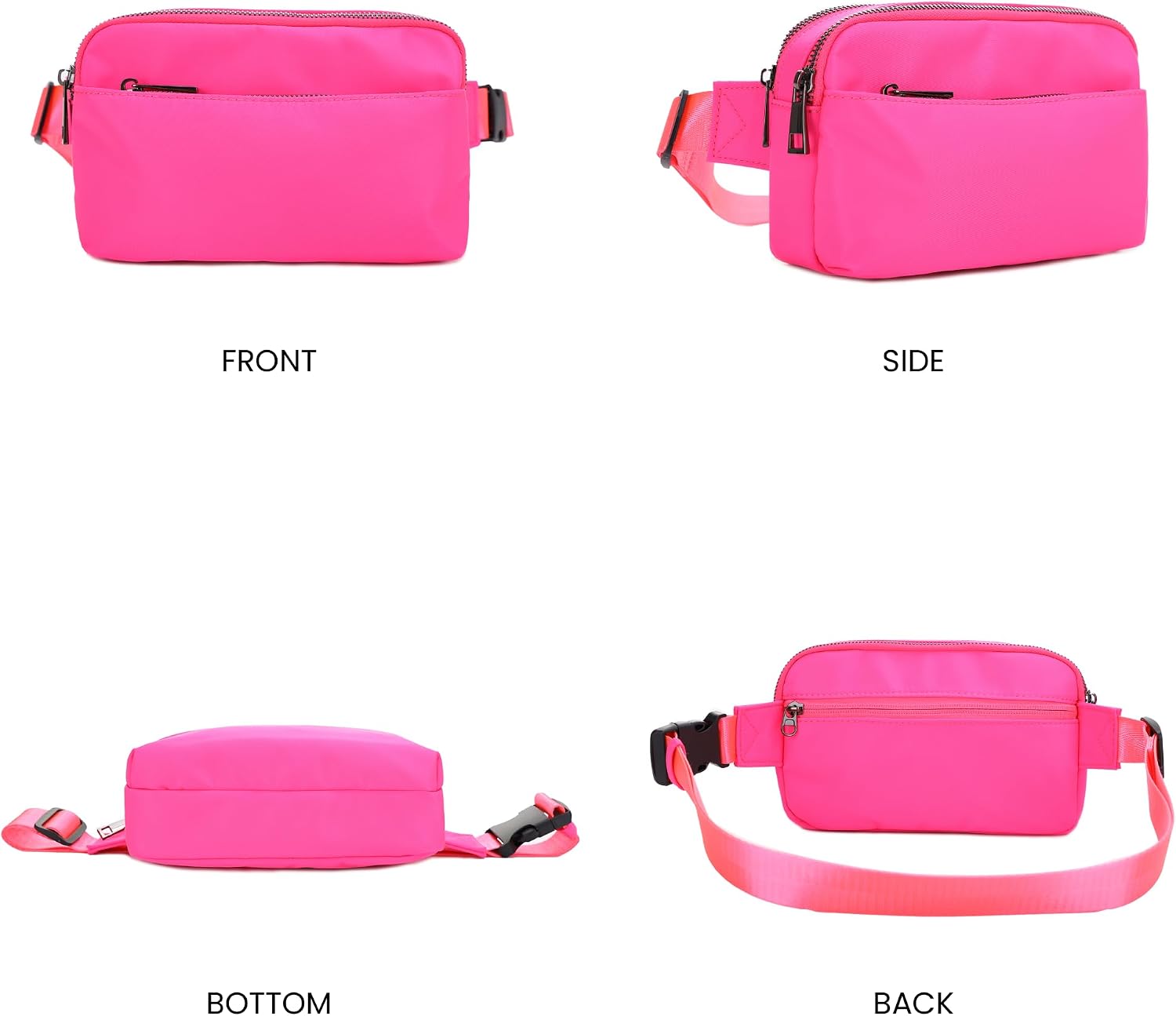 Jessie & James Crossbody Nylon Waist Pack with Adjustable Buckle Strap Fashion Multi Pocket Belt Bag| Neon Pink