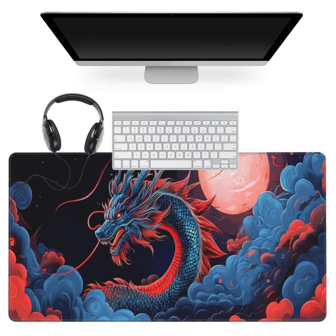Drache Mauspad 1600 x 800mm, Mousepad XXL Schreibtischunterlage Fantasie Mouse Pad, Wasserdicht und Rutschfest Gaming Mauspad, Verbessert Präzision, Gaming-Mauspads für Pc und Gaming Zubehör qw497