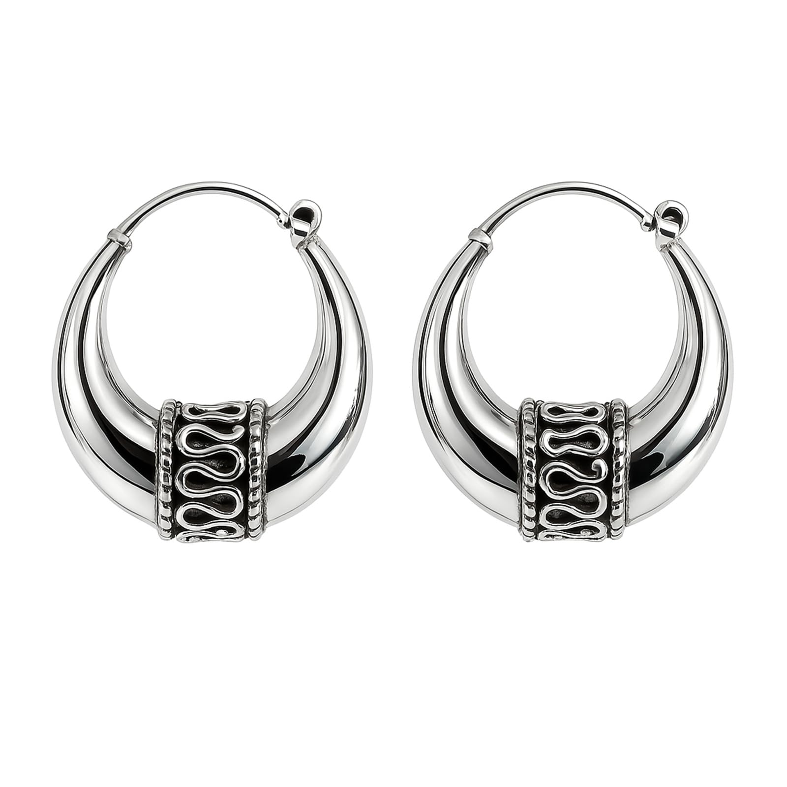Boucles D'Oreilles Créoles En Argent - Style Ethnique Vintage - XXème Siècle