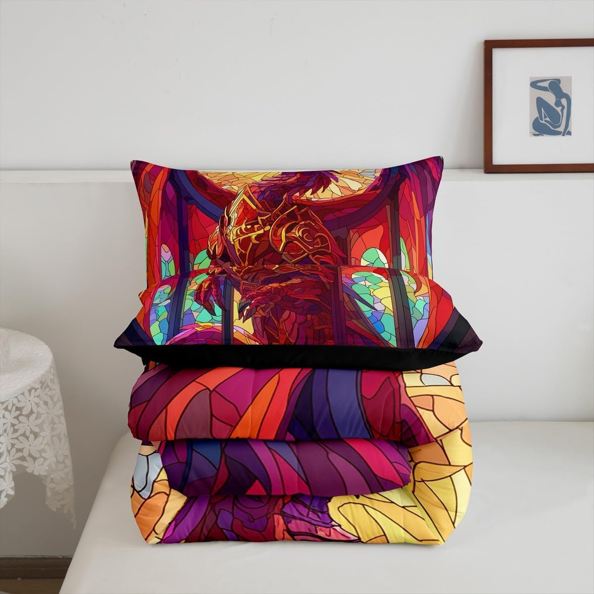 Feelyou Dragon Comforter Set Queen Size Dragon Stuff Comforter for Boys Girls Teens Wild Life Bedding Set Dragon Decor Duvet Set Room Decor Dark Orange Quilt Set