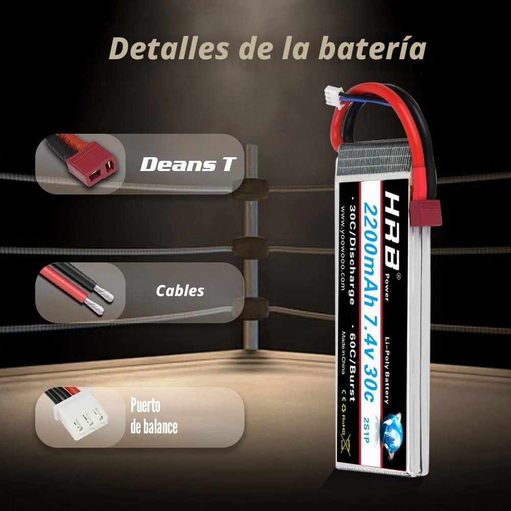 HRB 2PCS 2S 7.4V 2200mAh 30C Batería de lipo con Deans T Plug para RC Helicóptero Avión Coche Barco Camión