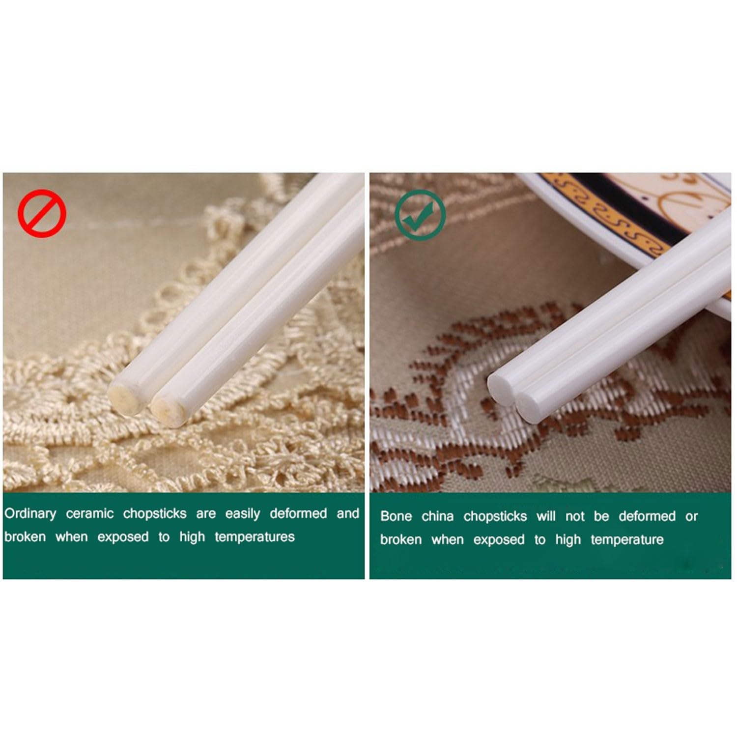 Bacchette in Metallo, Set da 10 Paia di Bacchette in Porcellana, Bacchette Antiscivolo di Alta qualità per Uso Domestico(G 25cm)