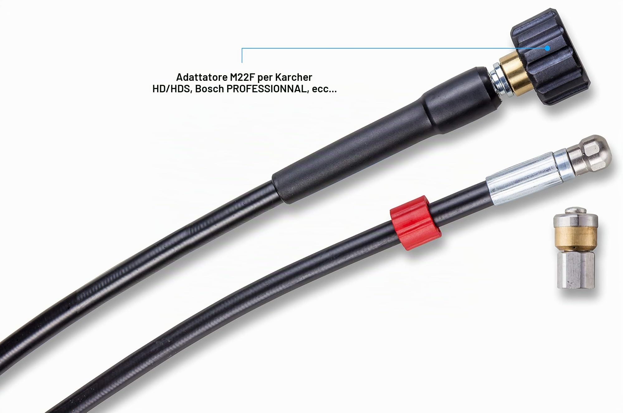 Sonda Sturatubi per Idropulitrice 15m 200 bar - Sonda Spurgatubi Compatibile con Karcher, Parkside, Lavor, Bosch Professional - Ugello Fisso, Ugello Rotante KNOFER