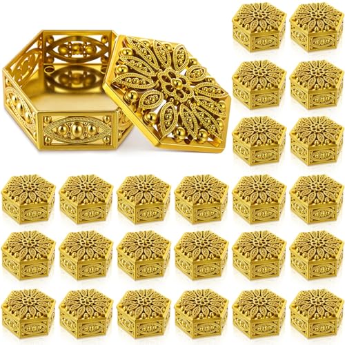 Yexiya 24 Pcs Indian Return Gifts for Pooja Bulk Hollow out Hexagon Candy Boxes Decorative Candy Containers Golden Hexagon Box Storage Gift Boxes for Wedding Christmas Birthday Party Decorating