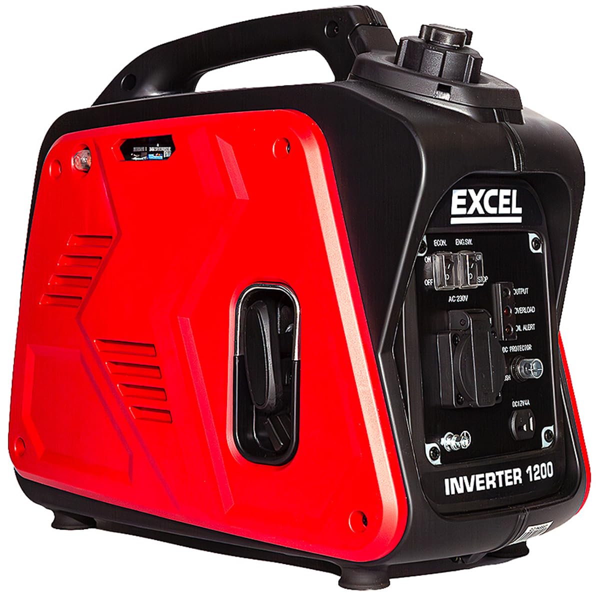 Excel Red And Black Petrol Inverter Generator 4-Stroke Engine - 1200W Power Output, 60Cc For Reliable Outdoor Use