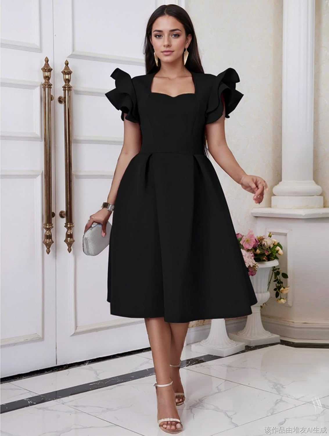 ONTINVA Women's Summer Flutter Sleeves A-Line Halter Plus Size Sundresses Causal Cocktail Swing Dress