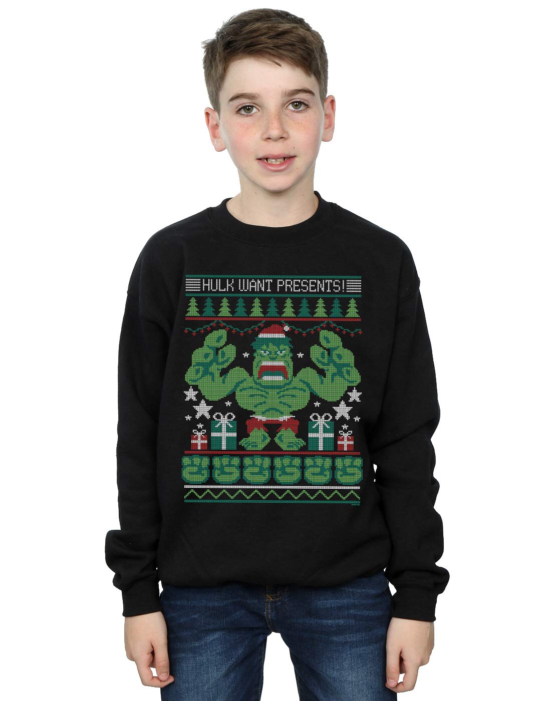 Absolute Cult Boys Black Marvel Hulk Want Presents Fair Isle Sweatshirt 9-11 Years