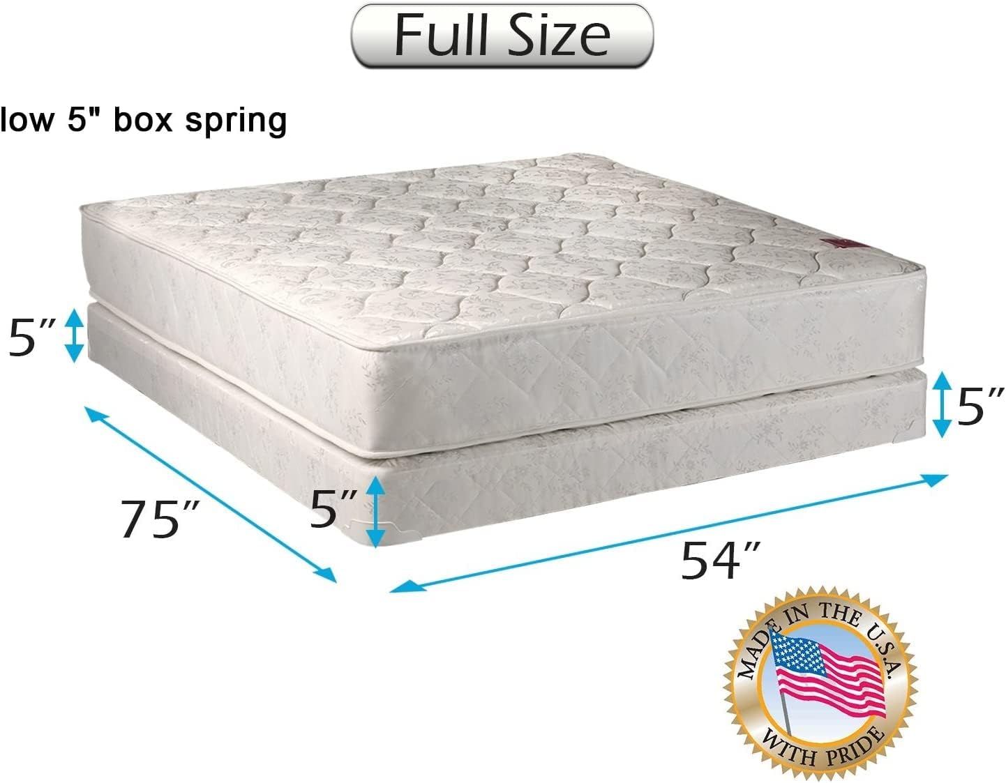 DS Solutions USA Legacy 2-Sided Full Mattress and Low Profile Box Spring Set with Mattress Cover Protector