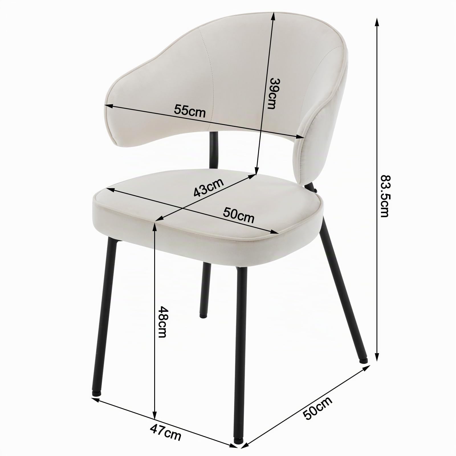 WOLTU Silla de Comedor,Terciopelo, Blanco | Ergonomica con Respaldo y Brazos para Salón y Dormitorio,Patas de Metal