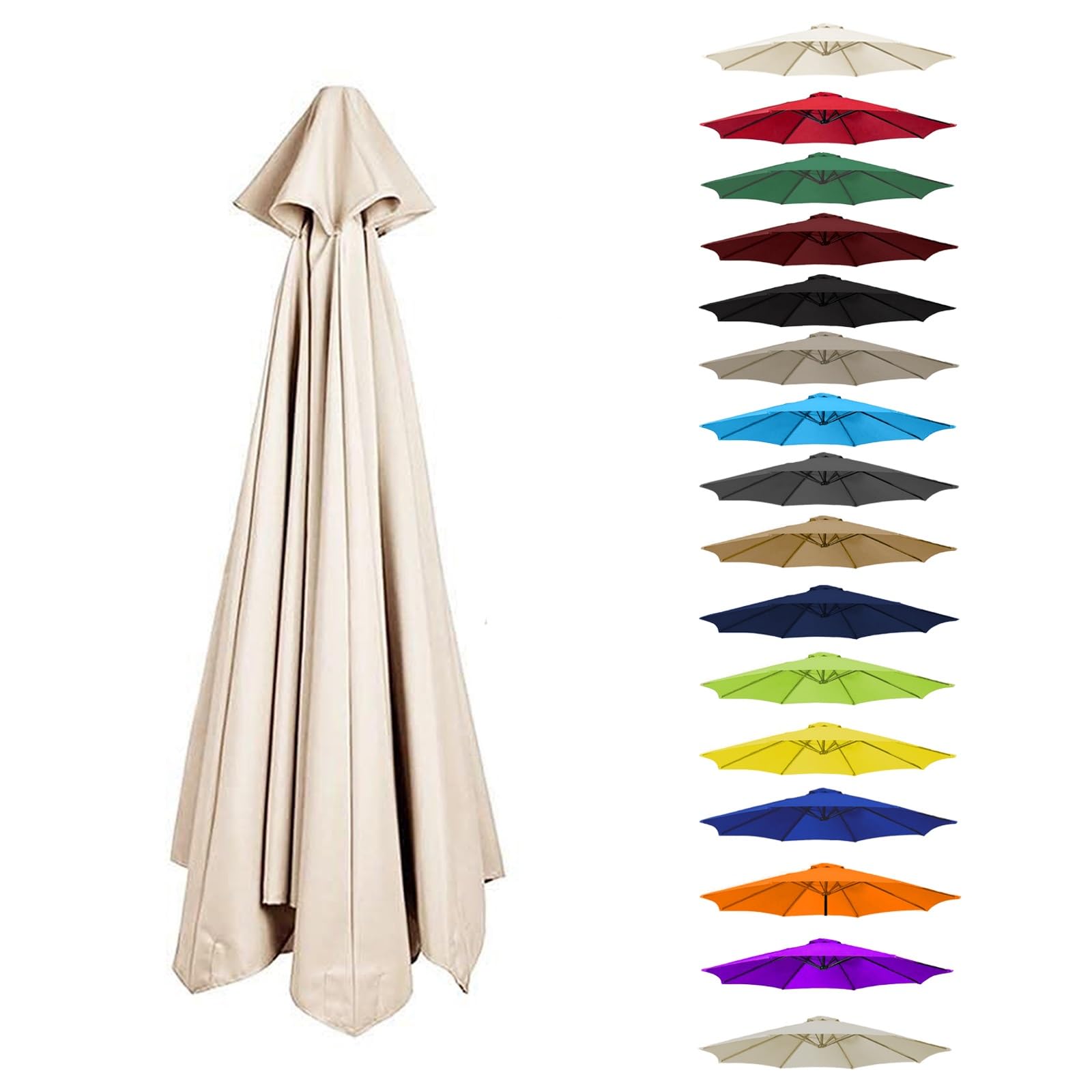 Toldo De Recambio De Sombrilla 6 Varillas/8 Varillas, Cubierta De Repuesto para Paraguas, Impermeable, Anti-Ultravioleta, Poliéster, 300cm 350cm 200cm 230cm 250cm 270cm 280cm(White,8 Ribs: 350CM)